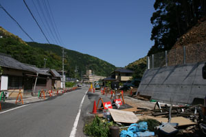中央遠方に静岡リハビリテーション病院、電柱の後方の白い建物が静岡消防第29分団