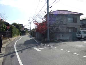 紅葉の木の後方にいぼとり地蔵のある庚申堂